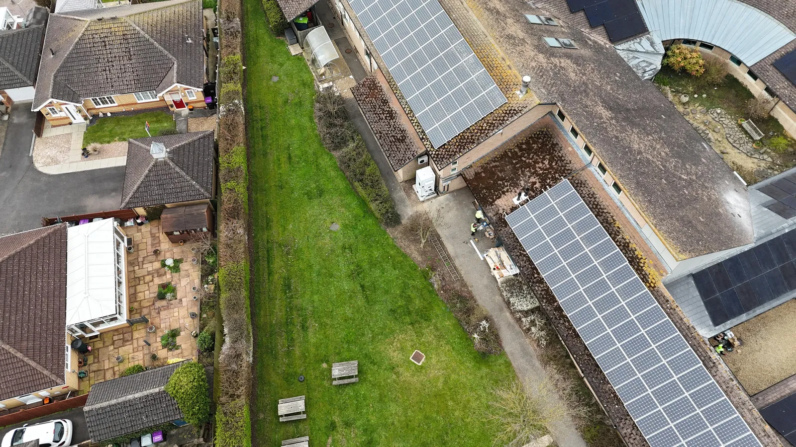 Roofs at The Deepings Practice seen from the air
